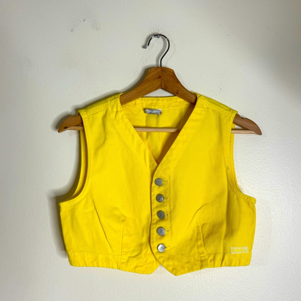 Bongo Women's Vintage Y2K Girlypop Cropped Vibrant Yellow Button Vest Size M